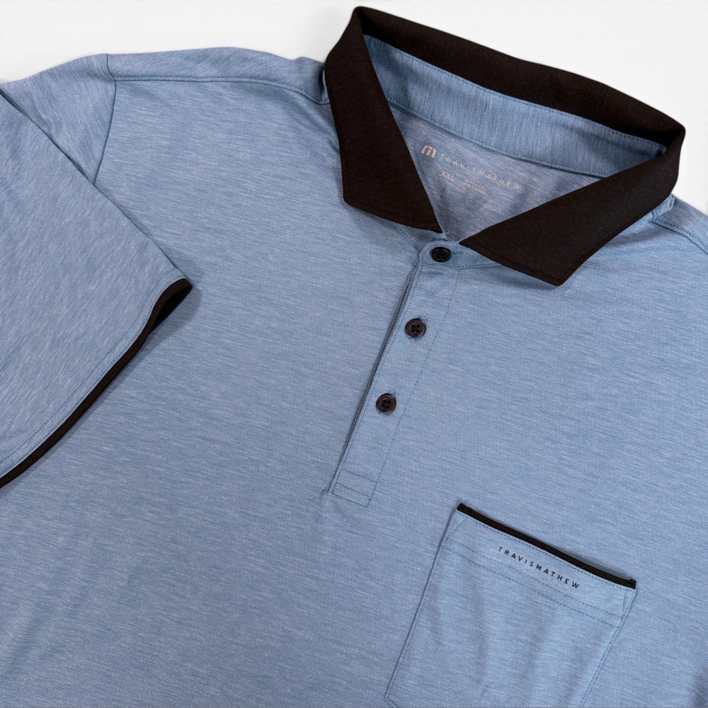 TravisMathew Performance Golf Polo Shirt Mens XXL Blue Short Sleeve Pocket